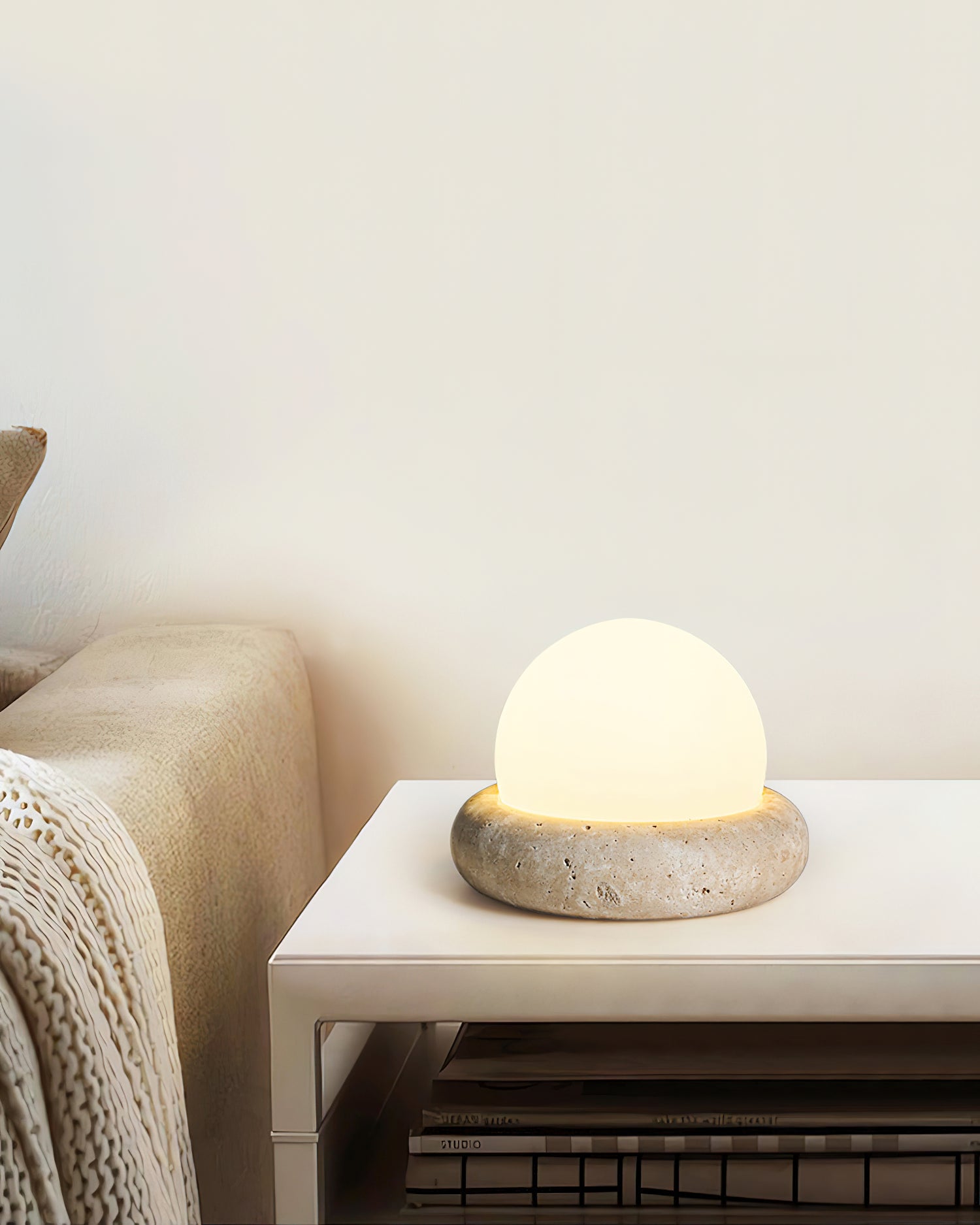 Modern Travertine Cute Mini Orb Table Lamp